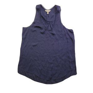 Rebecca Taylor Women 4 Navy Dressy Tank Top Fringe Trim 100% Silk Sheer Loose